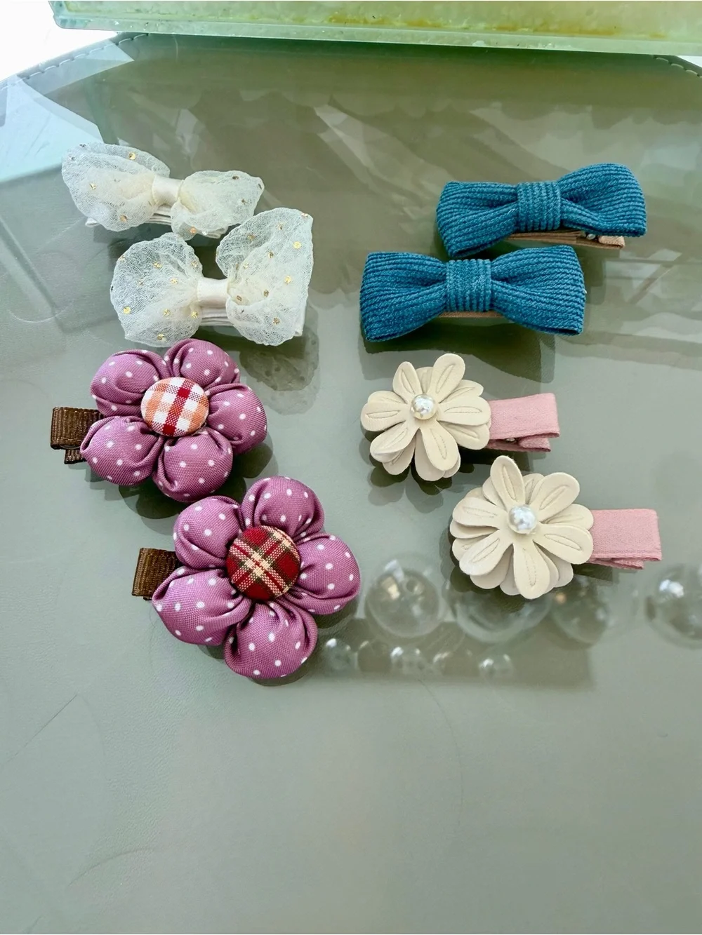 Assorted Floral & Bow Hair Clips - Purple, Teal, Cream, White, Pink